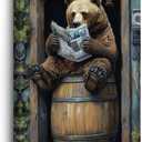 BJYCHG Bear Canvas Wall Art Rustic Bear in Outhouse Picture for Bathroom Animal on Toilet Prints Forest Wildlife Painting Farmhouse Cabin Bathroom Decor Framed (Green, 24L x 16W)