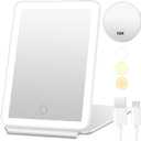 Rechargeable LED Lighted Makeup Mirror with 10X Magnification, Touch Screen Dimming, 3 Color Lighting Modes, and Foldable Stand - Perfect for Travel, Home, and Professional Use