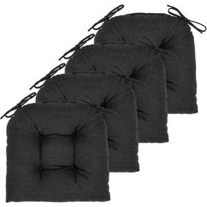 Chair Cushion, 4 Pack Chair Cushions for Dining Chairs, Chair Pads and Mat with Ties for Indoor Kitchen Seat and Desk (4 Count - 17 x 16 in, Black)
