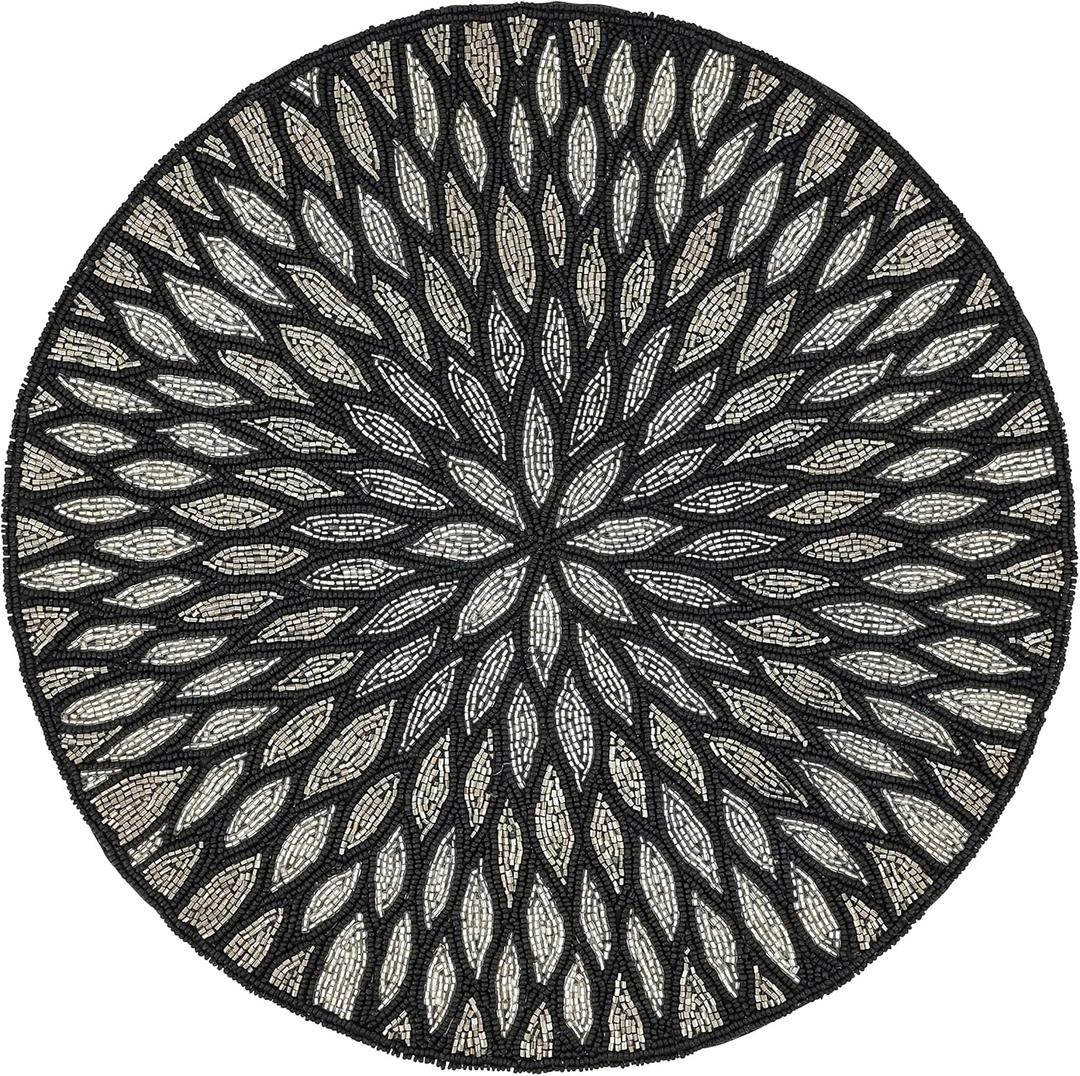 SARO LIFESTYLE Beaded Design Placemats (Set of 4), Black, 15" (3517.BK15R)