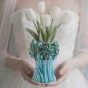 Handmade Blue Ceramic Vase with 3D Flowers, Blue Bud Wedding Bouquets Vases for Centerpieces, Vintage Floral Vase for Home Cottage Core Decor, Decorative Vases for Living Room, Housewarming Gift 6.6In