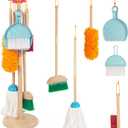Kids Cleaning Set, Housekeeping Play Set Includes Broom Mop Duster Dustpan Brushes Rag and Organizing Stand, Cleaning Toys Gift for Toddlers Girls Boys Age 3-6, Solid Beech Wood (Blue)