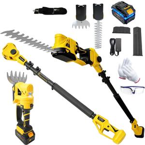 4-in-1 Pole Hedge Trimmer & Grass Shear, 16FT Reach, Electric Bush Trimmer with Extension Pole, Cordless Shrub Trimmer with 180 Adjustable Angle, Brushless Motor, LCD Display, 4.0Ah Battery