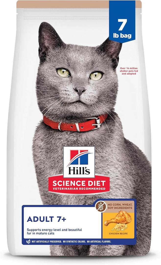 Hill's Science Diet Senior Adult 7+ Premium Nutrition Dry Cat Food, No Corn, Wheat, or Soy, Chicken Recipe, 7 lb. Bag (7 Pound (Pack of 1))