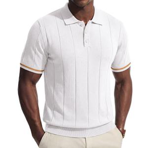PRIVIMIX Mens Knit Texture Polo Shirts Sweater Short Sleeve Casual Polo Shirts with Button for Summer Golf Navy L (L)