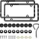 American Flag License Plate Frames, 2 Pack Black Patriotic USA Car Plate Frame, Aluminum License Plate Holder with Free Screws Fasteners Caps and Tool