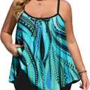 Summer Mae Plus Size Swimsuits for Women Two Piece Tankini Sets Tummy Control Bathing Suit Swimwear with Shorts (Flowing Water Pattern) 22 plus
