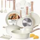 21Pcs Pots and Pans Set with Aluminum Lid, Nonstick Ti-Ceramic Cookware Sets, Induction Cookware Non Stick Cooking Set w/Frying Pans & Saucepans(PFOS, PFOA Free)-White
