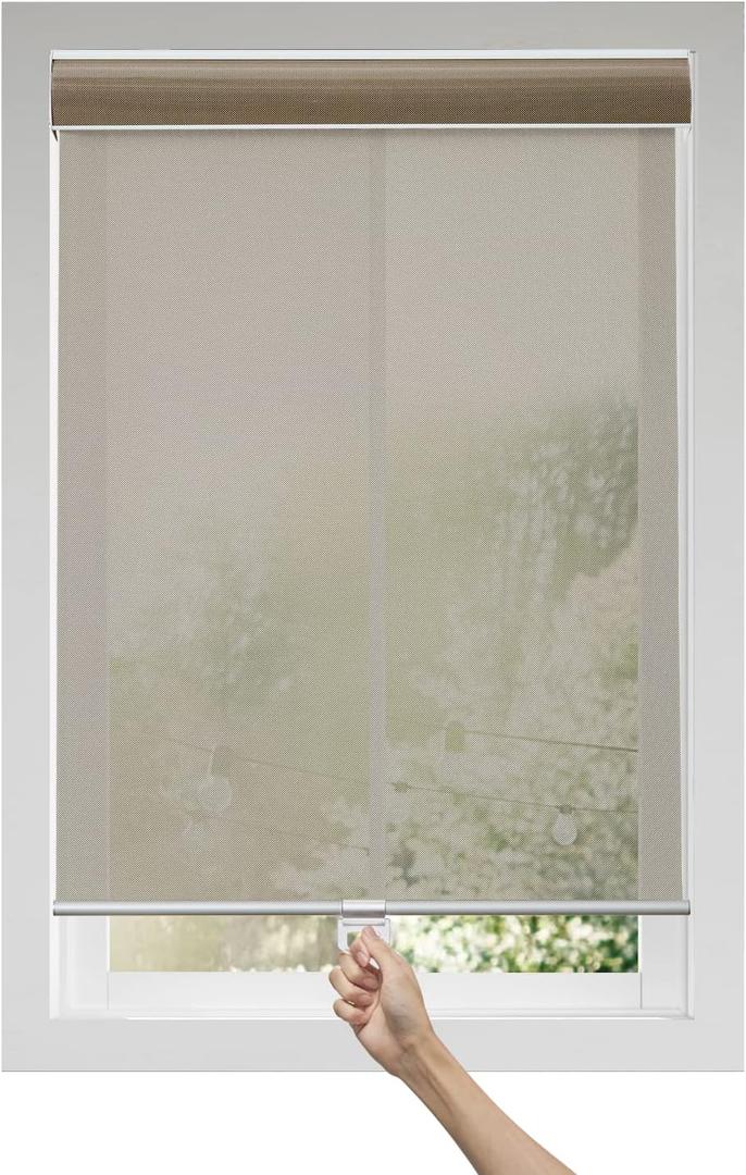 Persilux Custom Size Cordless Solar Blinds for Windows Light Filtering Roller Shades for Windows 5% Openness UV Protection Fire Retardant Roller Blinds for Windows Shades for Home, Office Cocoa