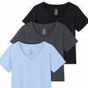 Real Essentials 3 Pack: Women's Dry-Fit Short Sleeve V-Neck Crop Top Boxy Athletic Tee (XL)