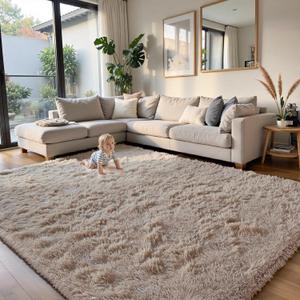 yongyangjuxin Fluffy Rug Shag Area Rug, Beige 8x10 Area Rugs for Living Room, Large Shag Area Rugs for Bedroom Kids Room Home Decor, Upgrade Anti-Skid Rectangular Fuzzy Rugs