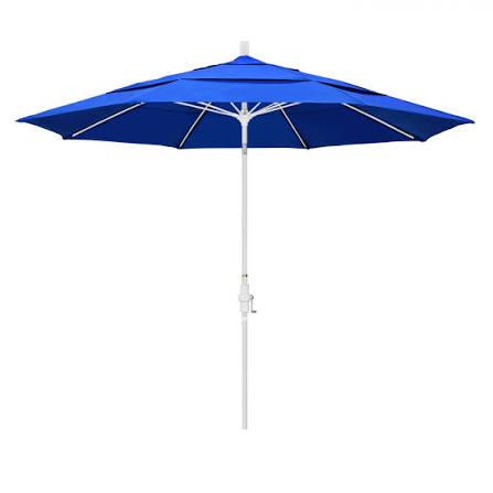 California Umbrella 12-Year-Non-Fading, 9Ft Premium Sunbrella Patio Umbrella, Hand-Crank, Button-Tilt, White Frame, Pacific Blue Fabric