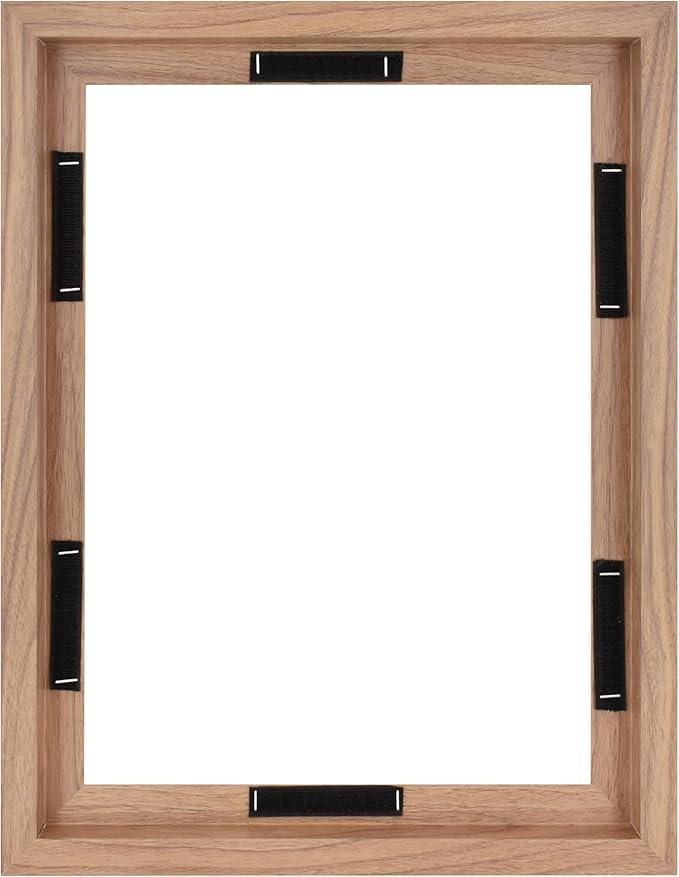MCS Canvas Float Frames 12x16 Frame, Walnut Woodgrain for Finished Canvases, Vertical & Horizontal Wall Hanging with Adhesive for Canvas Paintings (1-Pack)