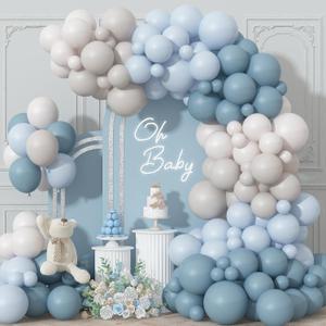 Dusty Blue Balloons Garland Arch Kit, Haze Blue Sand White Balloon Arch Kit, Pastel Blue Beige Balloon for Baby Shower Gender Reveal Birthday Engagement Wedding Bridal Shower Party Decorations