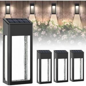 Solar Wall Lights, Metal Fence Lights Solar Powered, LED Lights Waterproof with RGB/Warm White Lighting for Garden Patio Porch, Solar Outdoor Light with Aluminum and Glass Shade. (4 Pack)