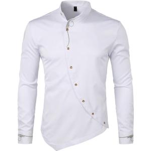 ZEROYAA Men's Luxury Gold Embroidery Design Slim Fit Long Sleeve Button Up Dress Shirts (Medium, Zhcl51-white)