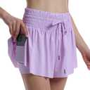 Butterfly Shorts Womens High Waisted Flowy Athletic Short with Underneath (Purple, XL)