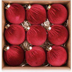 Velvet Ornaments for Christmas Tree Decorations - Beige Xmas Ball Ornament for Indoor Holiday Decor - Shatterproof Christmas Bulbs Ornaments 80mm 3.15inch - Pack of 9