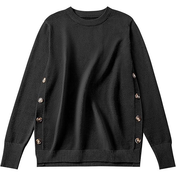 Anrabess Sweaters for Women Plus Size Long Sleeve Crewneck Tops Fall Winter Pullover Dressy Casual Shirts Button Clothes S