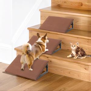 Dog Ramps for Stairs, 3 Pack Pet Ramp Stairs for Small Medium Dogs, Non-Slip Dog Pet Steps for Any Staircase with Anti-Slip Strip, Stair Ramp for Injured Elder Dogs/Cats (Brown, 3 Pack)