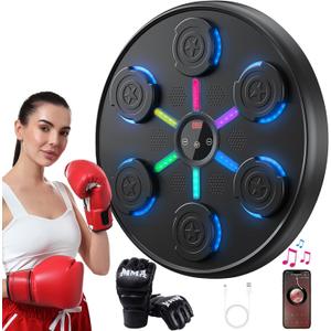 Second Generation Music Boxing Machine with Boxing Gloves, Boxing Machine Wall Mounted Music, Smart Bluetooth Music Boxing Trainer with Gloves, Music Boxing Machine for Adults, Indoor and Gym (Black)