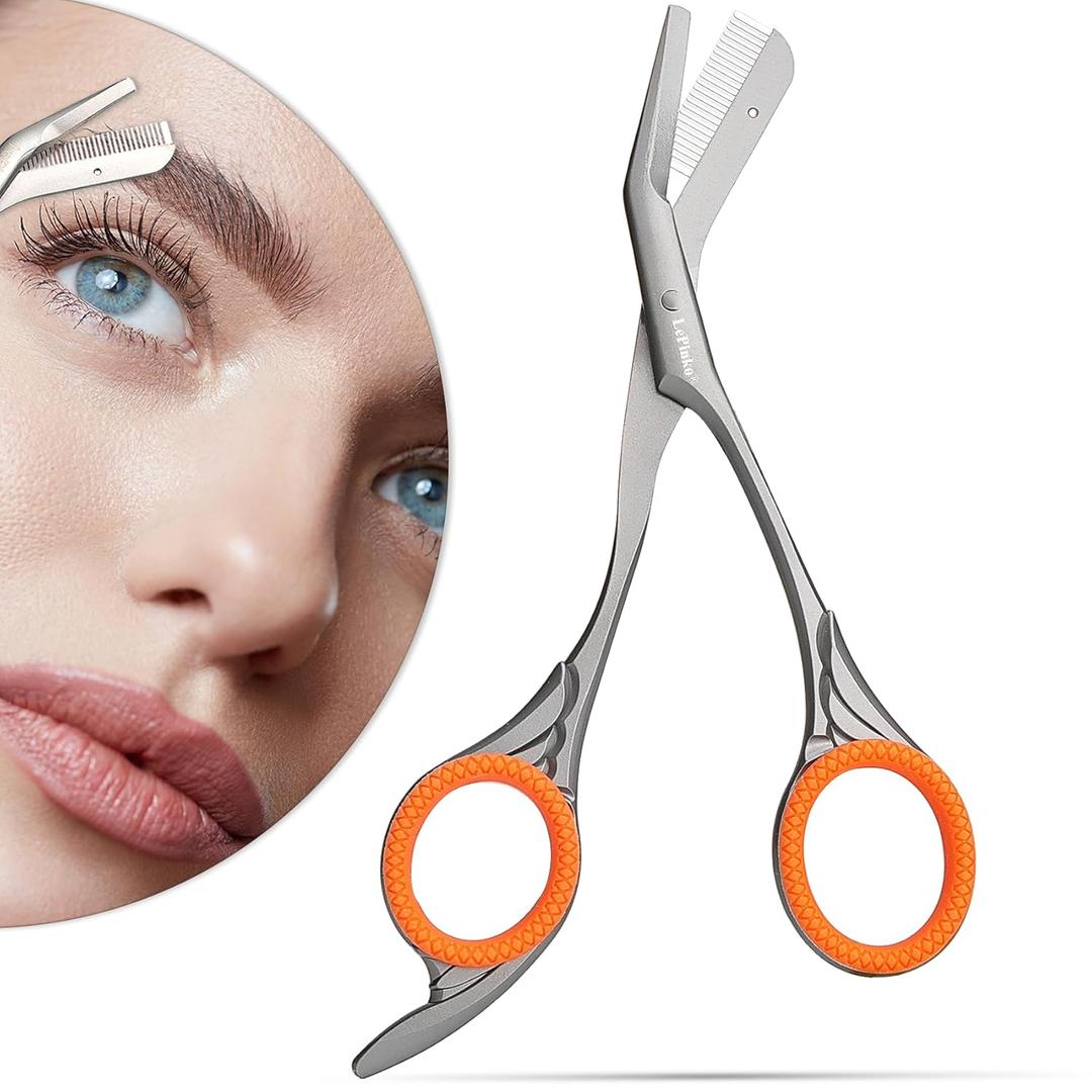 LePinko Eyebrow Trimming Scissors with Combs, Gifts For Men Women Stocking Stuffers, Gray