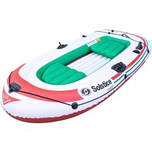 Solstice Voyager 4-Person Inflatable Fishing Boat with Dual Swivel Oar Locks and Rod -Holder, Motor Compatible 9' x 5'
