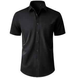 Alimens & Gentle Mens Black Button Down Shirt Short Sleeve Wedding Business Formal Summer Button Down Shirt with Pocket, 3XL
