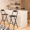 Folding Bar Stool with Back, 1PCS Tall Foldable Stool Chair Portable Collapsible for Adult Counter Height Seat Leather Padded Kitchen Shop Comfortable Sturdy 29.5 Inch