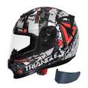 TRIANGLE Kids Motorcycle Helmets Youth Full Face Helmet DOT Approved | Dual Visors (Clear & Tinted) with Adjustable Chin Strap for Teens, Lightweight Youth Street Bike Sport Helmet, Gray White, Large