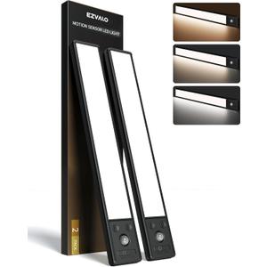 EZVALO Under Cabinet Lighting, 3500mAh Rechargeable Motion Sensor Light Indoor, 3 Color Temps, 5-Level Dimmable Magnetic Wireless Closet Lights for Kitchen, Stairs (Black, 2 Pack) 12inch