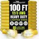 100ft Outdoor/Indoor Extension Cord 12/3 Gauge Extra Heavy Duty 3 Prong SJTW, Waterproof, Flexible Cold-Resistant Long Power Cord,15A 125V 1875W, Yellow by LifeSupplyUSA