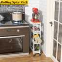 OKZEST Utility Slim Storage Cart, 4 Tier Small Rolling Kitchen Laundry Room Cart with Wood Top, Metal Narrow Bathroom Storage Cabinet Mobile Shelf Unit Organizer Trolley with Handle for Narrow Space