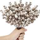 Pack of 16 Christmas Glitter Berries Stems, 8'' Artificial Snowy Berry Picks Sparkle Holly Berry Branches for DIY Crafts Wreath Making Christmas Tree Decoration New Year Holiday Home Decor (Champagne)