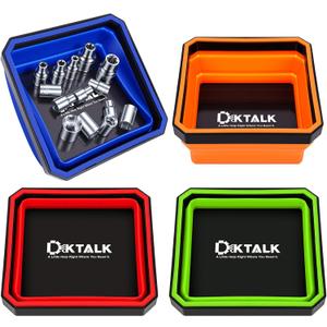 Foldable Magnetic Parts Tray Set - 4 Pack Color-Coded Collapsible Trays, 2lb Capacity & Strong Magnet Base for Auto Repair, Mechanics, Workshop Organization (4.5" Square)