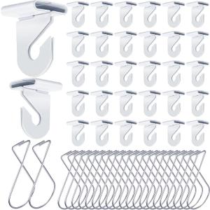 Vicenpal 100 Pcs Drop Ceiling Hooks Bulk for Classrooms Offices Hanging Set, 50 Pairs Right and Left 50 Pcs Clips for Tile Decorations, Metal Suspended T Bar Hooks for School Plants
