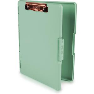 Dexas Slimcase 2 Plastic Clipboard with Storage and Side Opening, Foam Green Rose Gold, Office Supplies Clipboards to Organize, Carry and Store, A4 Holder, Nursing Clipboards