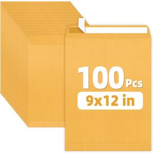 SUNEE 9 x12 Manilla Envelopes, 28lb Brown Kraft, Ultra Strong Quick-Seal Security Catalog Mailing Envelopes for Flat Letter Size Documents or Photos, 100 Count