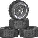 1/16 & 1/18 RC Truck Tires & Wheels - Pre-Glued All-Terrain Tires - 12mm Hex 2.56" OD - Fits for Traxxas Slash, ARRMA Mojave GROM, Tamiya, Kyosho, HPI - Durable Nylon Wheels for On/Off Road Bashing (Black)