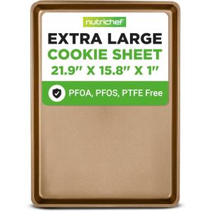 NutriChef Nonstick XL Cookie Sheet Baking Pan, Extra Large 22 Inch x 16 Inch, Carbon Steel Oven Baking Sheet for Cookies & Pastries, Gold - NCLG1GD