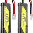 7.2V 6200mAh NIMH Battery for RC Cars, 6-Cell Flat Rechargeable Battery Pack, Replacement Hobby Battery with Tamiya Connector for Car Truck Truggy Buggy Tank Airplane Helicopter Boat Racing (2 Pack)