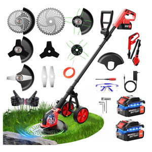 20000 RPM Electric Weed Wacker with Wheel,12″ Brushless Cordless Weed Eater Battery Powered, 4-in-1 Brush Cutter/String Trimmer/Grass Trimmer/Lawn Mower,Edger Stringless Weed Trimmer,5 Blade,2 Battery