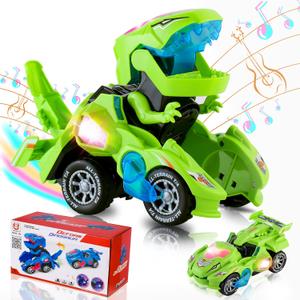 Hirger Transforming Dinosaur Car Toy for Kids, Auto Transformer Monster Truck Toys with Light & Sound for Toddler 1 2 3 4 5 Year Old, Birthday Gifts for Boy, Christmas Stocking Stuffers (Green)