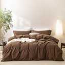 BDEAR 3 Pieces Cocoa Brown Duvet Cover Set Queen Size 90'' L x 90'' W, 100% Washed Cotton Duvet Cover with Zipper Closure Plus 2 Pillowcases, Oeko TEX Standard 100 Certificated, Cozy Feel