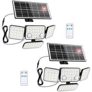 Aialun 2Pack Solar Lights Outdoor Motion Sensor 3600LM 5000mAh Battery,Bright 8500K 292 LEDs 4 Heads Solar Security Flood Lights Waterproof IP65,Remote Control,3 Modes for Backyard,Garage,Patio