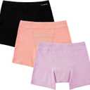 INNERSY Girls Period Underwear Cotton Boyshorts for Teen Aged 8-16 Panties 3 Pack (12-14 Years, Black/Shrimp Pink/Purple)