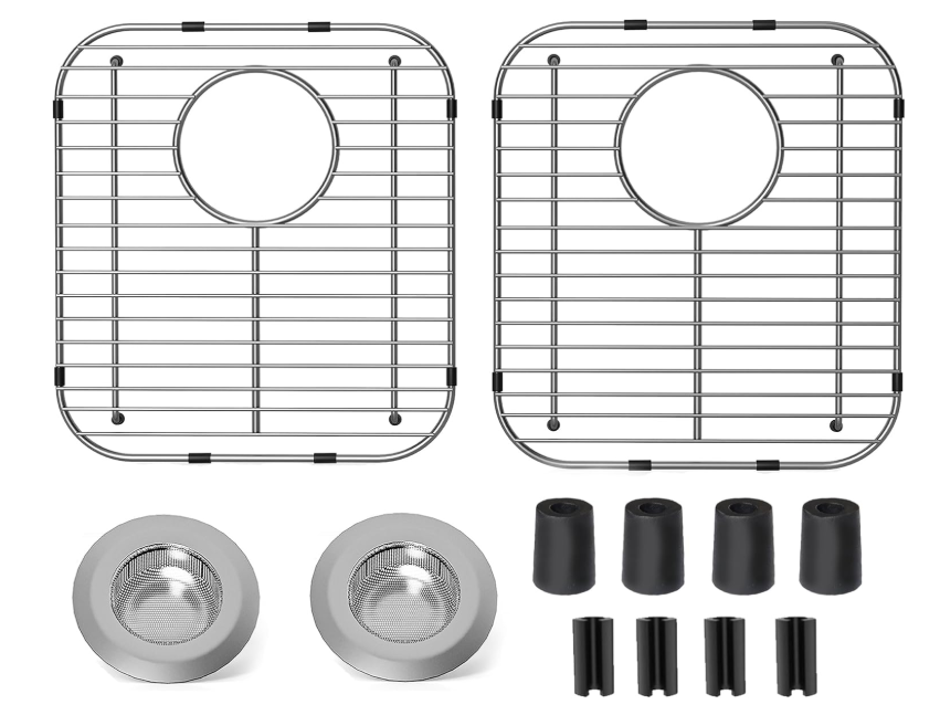 2Pack Stainless Steel Kitchen Sink Grid,13.2" x 11.6" x 1.2" Sink Protectors With Rear Drain Hole,Sink Rack for Bottom of Sink, Anti-rust Metal Sink Bottom Grid With 2Pack Sink Strainers