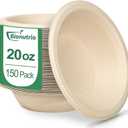 Paper Bowls 20 oz Heavy Duty, 150 Pack Disposable, Biodegradable Compostable, Eco-Friendly Made Of Sugarcane, Microwave Safe for Soup, Salad, Ice Cream, Dessert