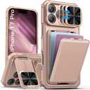 SSLOTSCASE for iPhone 17 Pro Case with Wallet & Sliding Lens Cover & Kickstand & Credit Card Holder & Camera Stand, Military-Grade Protection Hard Phone Case Cover for iPhone 17 Pro 6.3'', Rose Gold