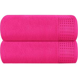 GLAMBURG 100% Cotton Oversized 2 Pack Bath Sheets 35x70, Ultra Soft Highly Absorbant Compact Quickdry & Lightweight Large Bath Sheet Set, Ideal for Gym Travel Camp Pool - Hot Pink